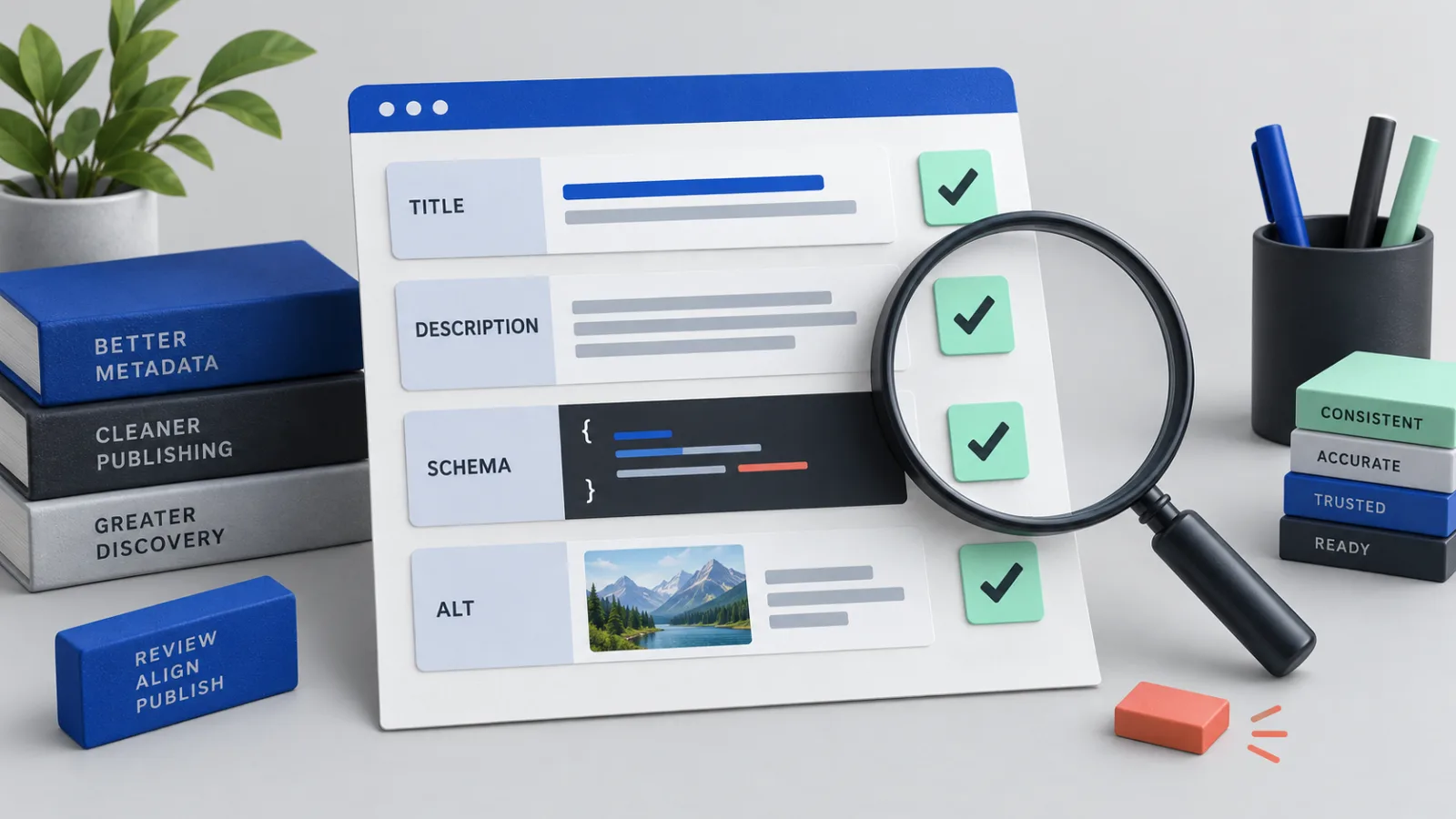 AI Metadata QA: Titles, Schema and Image Alt Text — GEOCARA guide